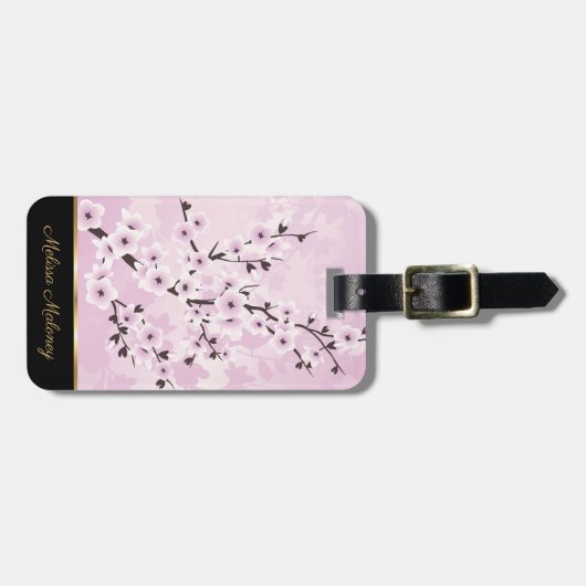 Dusky Pink Cherry Blossom Asia Floral Personalize Gepäckanhänger (Vorderseite horizontal)