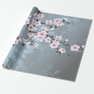 Dusky Pink Dusty Blue Cheroms Blüten Geschenkpapier
