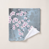 Dusky Pink Dusty Blue Cherry Blossom Blümchen Badhandtuch Set (Waschlappen)