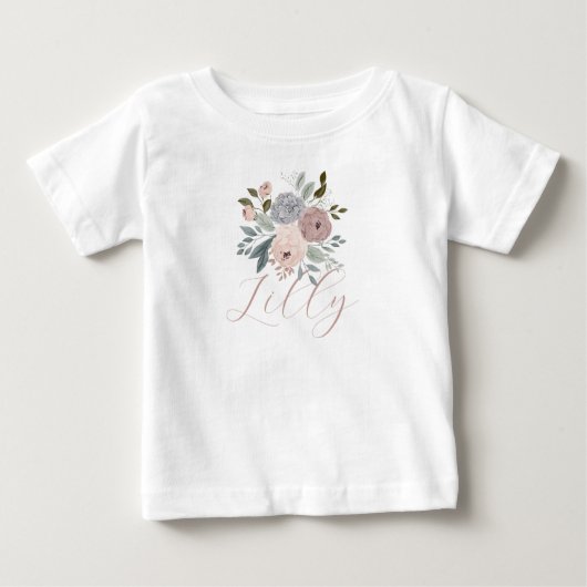 Dusky Pink Floral Whimsical Niedlich Script Baby T-shirt (Vorderseite)