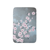 Dusky Pink Grayish Blue Cherry Blossom Floral Badematte (Vorderseite Vertikal)
