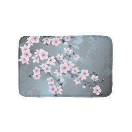 Dusky Pink Grayish Blue Cherry Blossom Floral Badematte