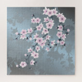 Dusky Pink Grayish Blue Cherry Blossom Floral Puzzle (Horizontal)