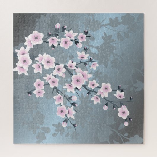 Dusky Pink Grayish Blue Cherry Blossom Floral Puzzle (Vertikal)