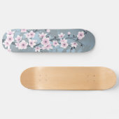 Dusky Pink Grayish Blue Cherry Blossom Floral Skateboard (Horizontal)