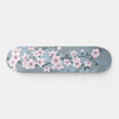 Dusky Pink Grayish Blue Cherry Blossom Floral Skateboard (Horizontal)