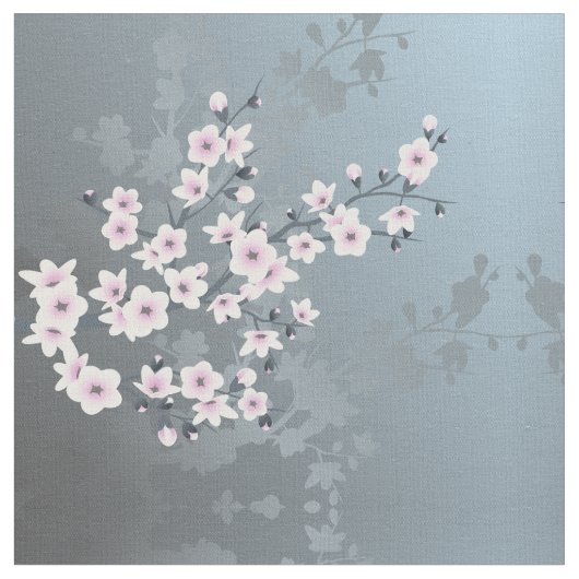 Dusky Pink Grayish Blue Cherry Blossom Muster Fab Stoff (Nahaufnahme)