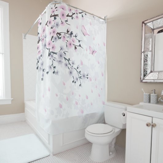 Dusky Pink Mauve White Cherry Blossom Duschvorhang (Beispiel)