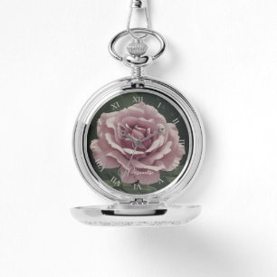 Dusky Pink Rose Blume Personalisiertes Silber Armbanduhr