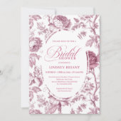 Dusky Pink Toile Roses Pattern Bridal Shower Invit Einladung (Vorderseite)