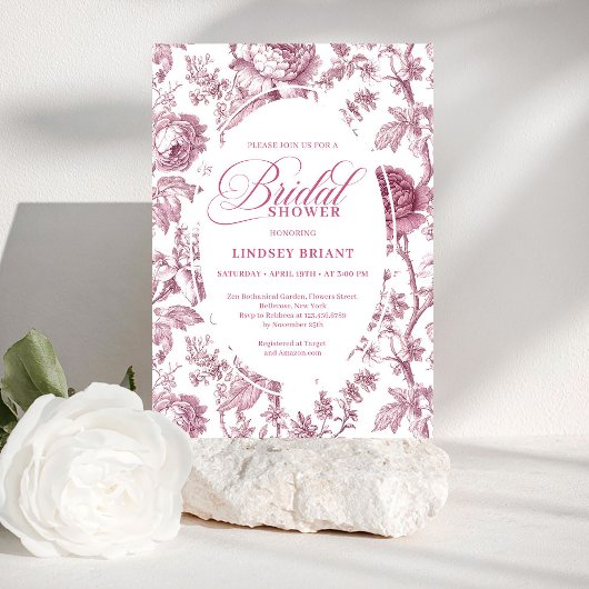 Dusky Pink Toile Roses Pattern Bridal Shower Invit Einladung