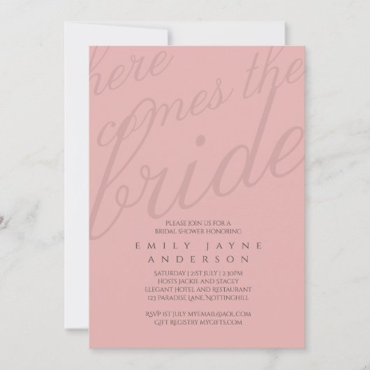 Dusky Pink Typografy Brautparty Modernes Minimales Einladung (Vorderseite)