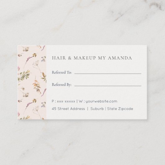 Dusky Pink Wildblume Monogram Wappen Refer Friend Visitenkarte (Rückseite)