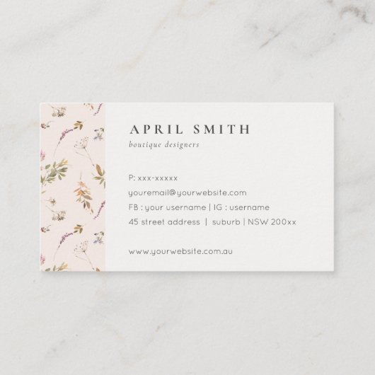 Dusky Pink Wildblume Monogramm Wappen Ernennung Visitenkarte (Rückseite)