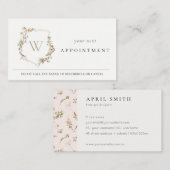 Dusky Pink Wildblume Monogramm Wappen Ernennung Visitenkarte (Vorne/Hinten)