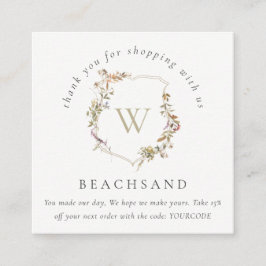 Dusky Pink Wildblume Wappen Vielen Dank für Ihr Sh Quadratische Visitenkarte