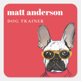Dusky Red Orange Retro French Bulldog Dog Trainer Quadratischer Aufkleber
