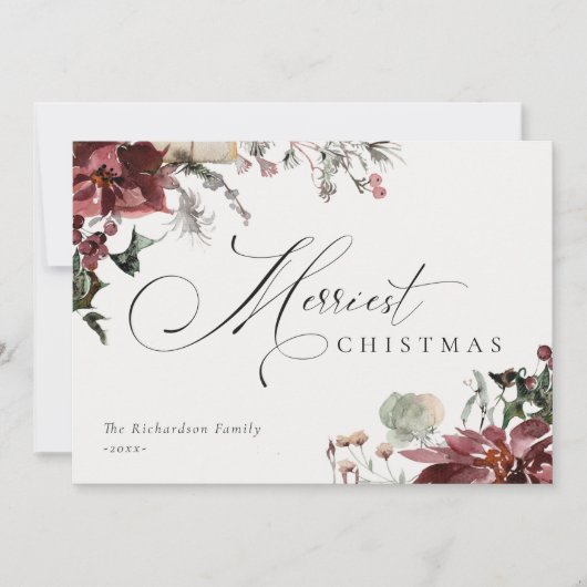 Dusky Red Poinsettia Floral Frohe Weihnachten (Vorderseite)