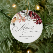 Dusky Red Poinsettia Floral Frohe Weihnachten