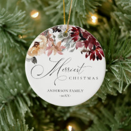 Dusky Red Poinsettia Floral Frohe Weihnachten Keramik Ornament