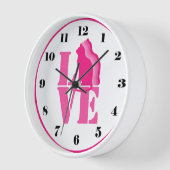 Dusky-Rosa-Katze in Silhouette, LIEBE, mit Zahlen Uhr (Winkel)