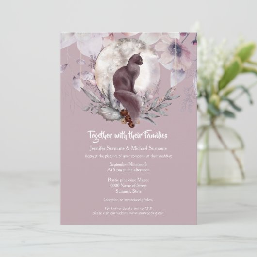 Dusky rosa Katzenmoor Aquarell Einladung (Stehend Vorderseite)