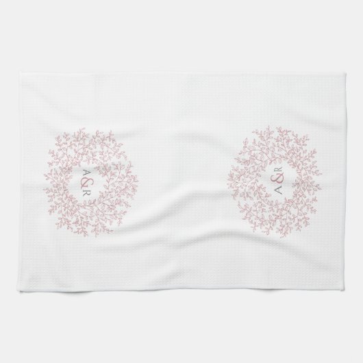Dusky-Rosa-Kreis-Blatt-Monogramm zeichnend Geschirrtuch (Horizontal)