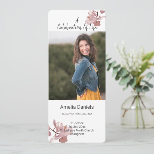 Dusky rosa Orchideenfeier Lebensfotokarte Einladung (Stehend Vorderseite)