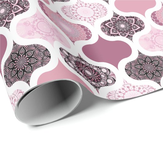 Dusky Rose Dot Mandalases Ogee Patchwork Geschenkpapier (Rolleneckpunkt)