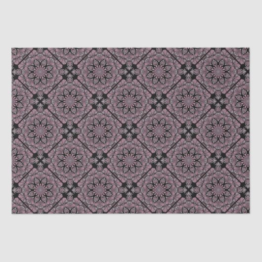 Dusky Rose Fronds Mandala Geometric Diamond Tile Seidenpapier (Vorderseite)
