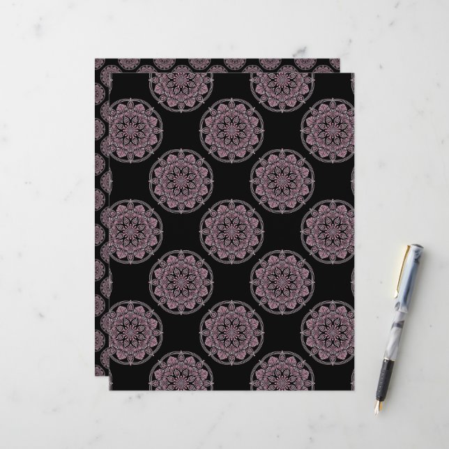 Dusky Rose Fronds Polka Dots Mandala (Vorderseite/Rückseite Beispiel)