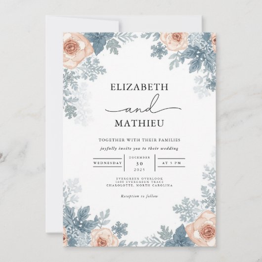 Dusky Rose Frost Floral Wedding Einladung (Vorderseite)