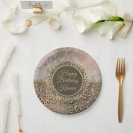 Dusky Rose Marble Glittery Leopard Geburtstag Pappteller