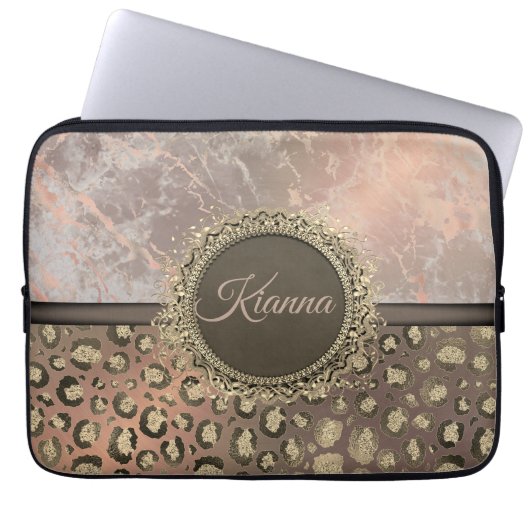 Dusky Rose Marble Glittery Leopard Laptopschutzhülle (Vorderseite)