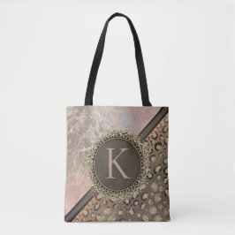 Dusky Rose Marble Glittery Leopard Monogram Tasche
