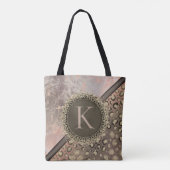 Dusky Rose Marble Glittery Leopard Monogram Tasche (Rückseite)
