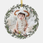 Dusky Sage Green Christmas Wreath Foto Segnungen Keramik Ornament (Vorne)