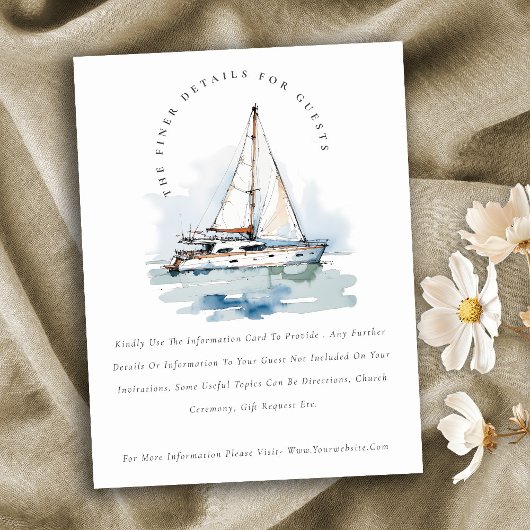 Dusky Sailboat Seascape Hochzeitdetails Begleitkarte
