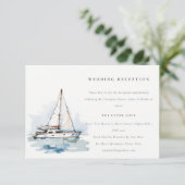 Dusky Sailboat Seascape Hochzeitsempfang Begleitkarte (Stehend Vorderseite)