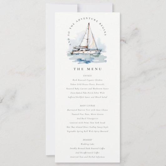 Dusky Sailboat Seascape Wedding Menü Einladung (Vorderseite)