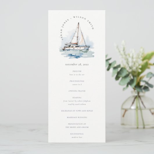 Dusky Sailboat Seascape Wedding Programm (Stehend Vorderseite)