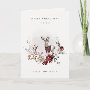 Dusky Stag Marsala Foliage Wreath Frohe Weihnachte Feiertagskarte