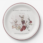 Dusky Stag Marsala Foliage Wreath Frohe Weihnachte Pappteller (Vorderseite)