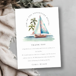 Dusky Teal Segelboot Palmen Seelandschaft Brautpar Dankeskarte