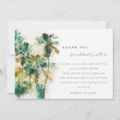 Dusky Tropical Watercolor Palm Trees Brautparty Dankeskarte (Vorderseite)