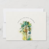 Dusky Tropical Watercolor Palm Trees Brautparty Dankeskarte (Rückseite)