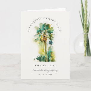 Dusky Tropical Watercolor Palm Trees Foto Hochzeit Dankeskarte