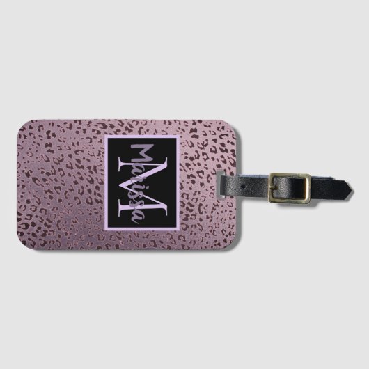 Dusky Violet Leopard Monogramm Gepäckanhänger (Vorderseite (Horizontal))