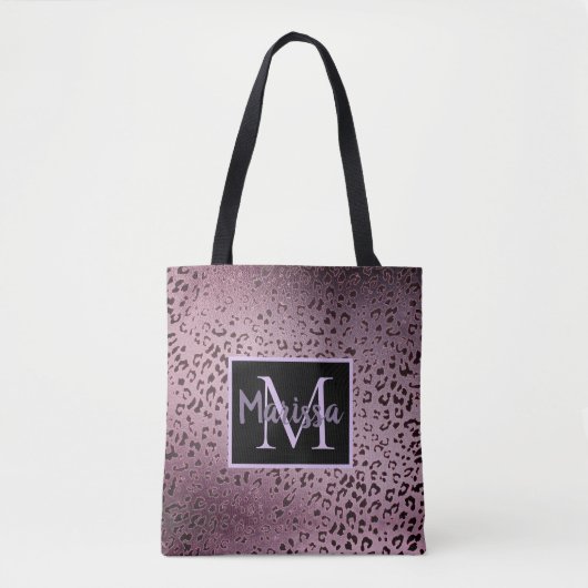 Dusky Violet Leopard Monogramm Tasche (Vorderseite)