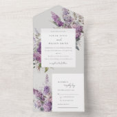 Dusky Watercolor Lilac Hütte Blumenzehen All In One Einladung (Innen Boden)